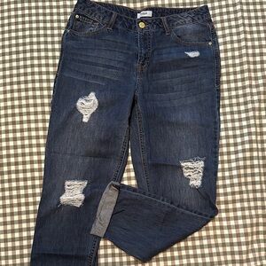 Kensie Dark Blue Distressed Boyfriend Jeans